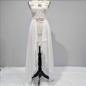 White strapless lace jeweled dress